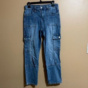 Altar'd State Women’s Blue Denim Cargo Jeans